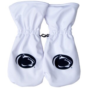 white thermal fur hand mitts with Penn State Athletic Logos